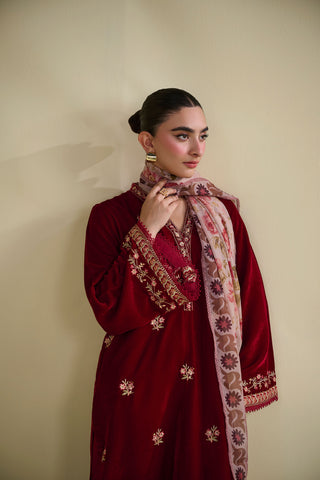 FW25DA-2828   MAROON  2PCS  EMBROIDERED KURTA WITH TROUSER