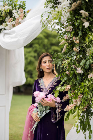 FW25DA-2830   PURPLE  2PCS  EMBROIDERED KURTA WITH TROUSER