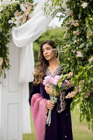 FW25DA-2830   PURPLE  2PCS  EMBROIDERED KURTA WITH TROUSER