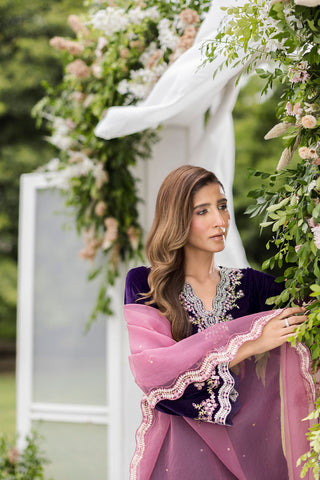 FW25DA-2830   PURPLE  2PCS  EMBROIDERED KURTA WITH TROUSER