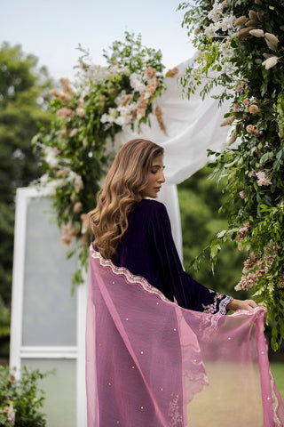 FW25DD-2830  MAGENTA  EMBROIDERED  DUPATTA