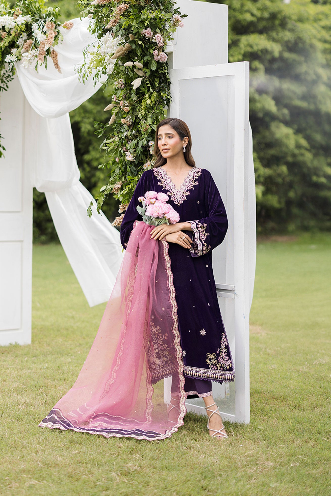 FW25DA-2830   PURPLE  2PCS  EMBROIDERED KURTA WITH TROUSER