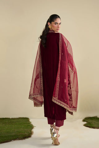 FW25DD-2832  MAROON  EMBROIDERED  DUPATTA