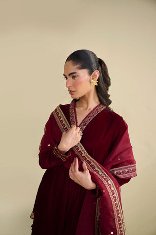 FW25DA-2832   MAROON  2PCS  EMBROIDERED KURTA WITH TROUSER