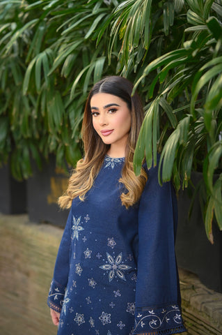 FW25DC-2878 NAVY BLUE 2PCS  EMBROIDERED KURTA WITH TROUSER