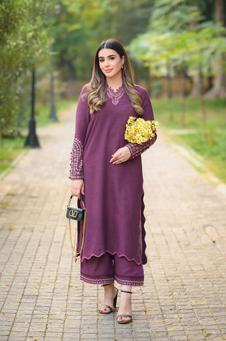FW25DC-2879 PURPLE 2PCS  EMBROIDERED KURTA WITH TROUSER