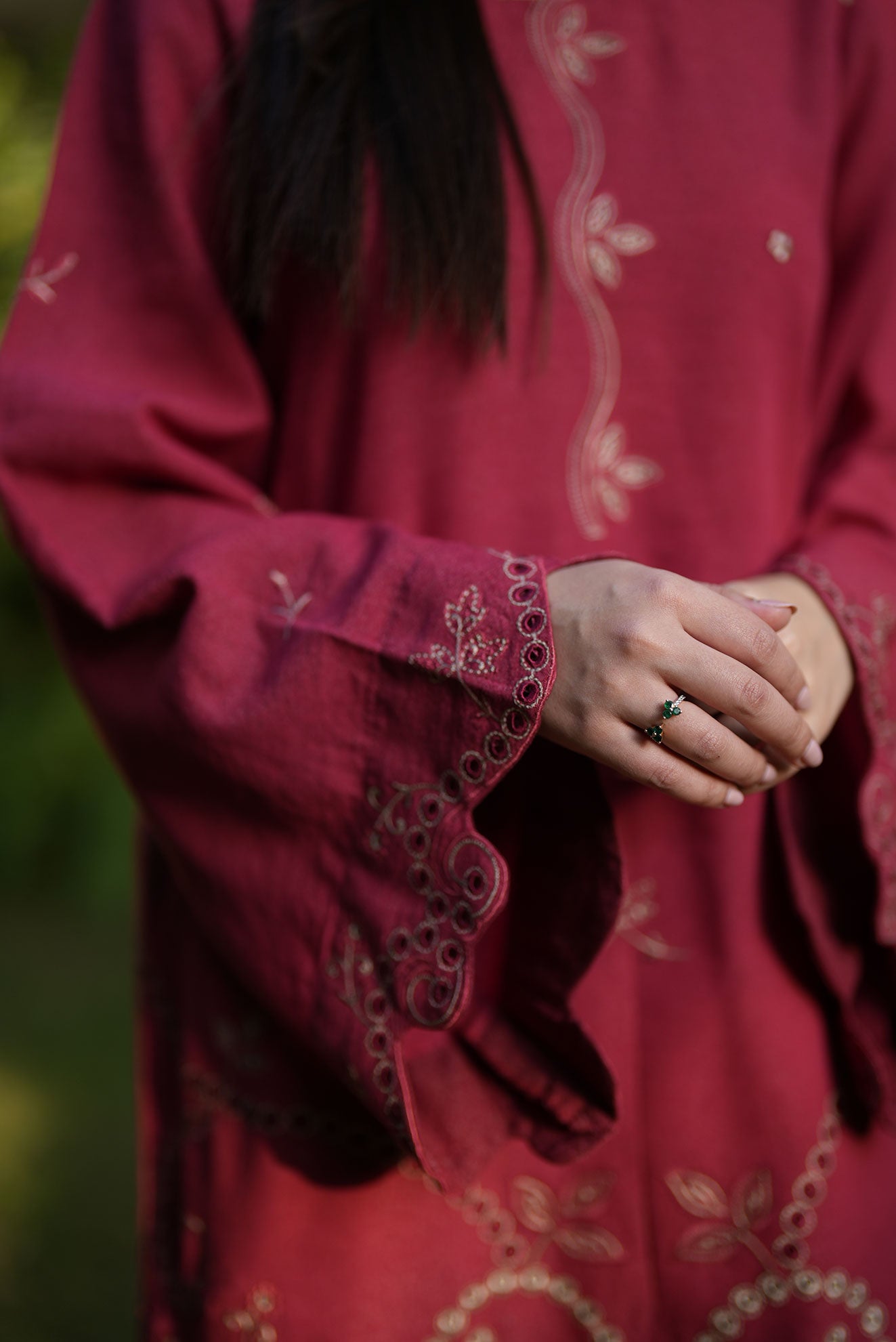 FW25DC-2880 RED 2PCS  EMBROIDERED KURTA WITH TROUSER