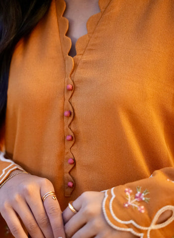 FW25DC-2881 MUSTARD 2PCS  EMBROIDERED KURTA WITH TROUSER