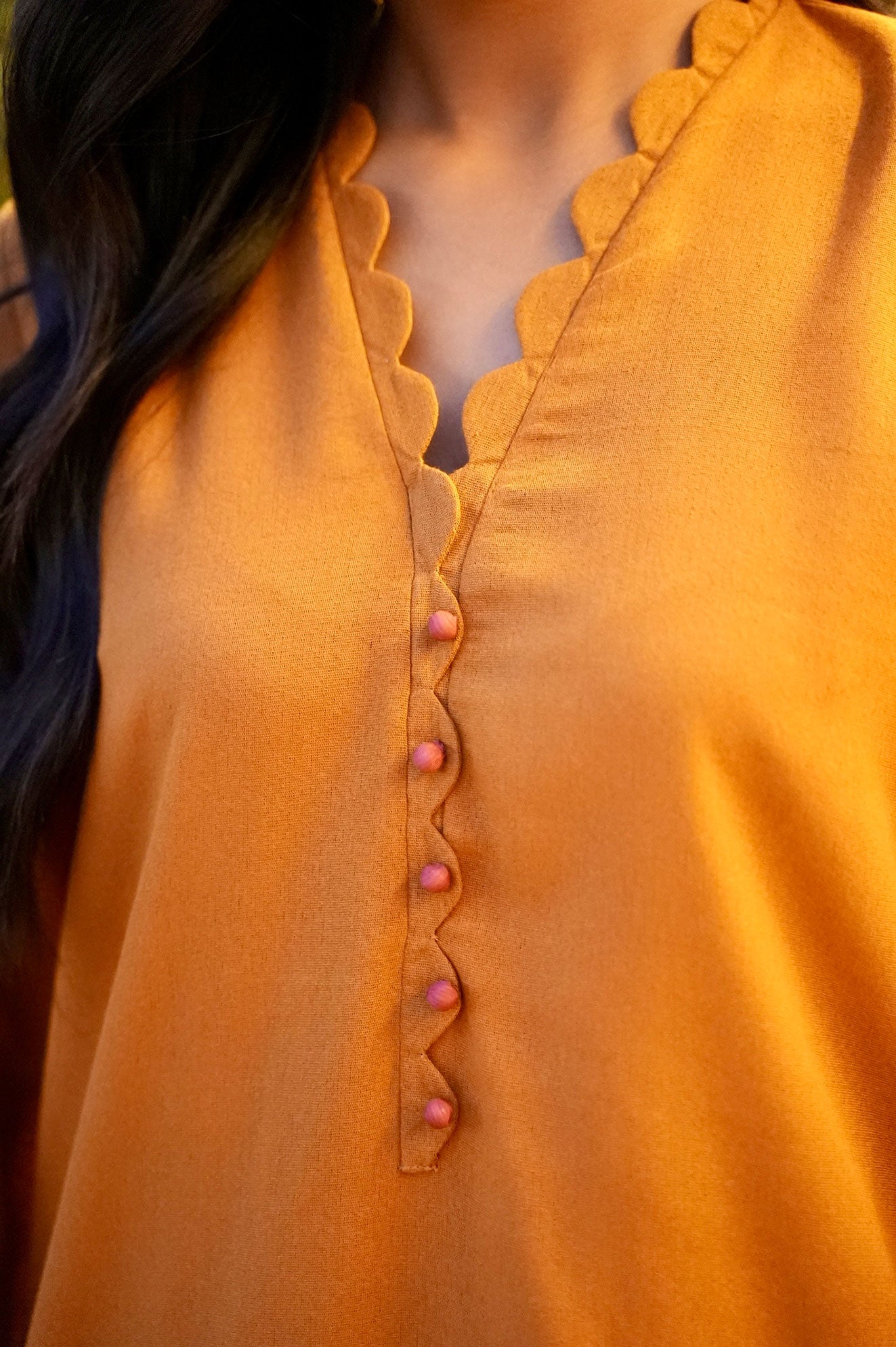 FW25DC-2881 MUSTARD 2PCS  EMBROIDERED KURTA WITH TROUSER