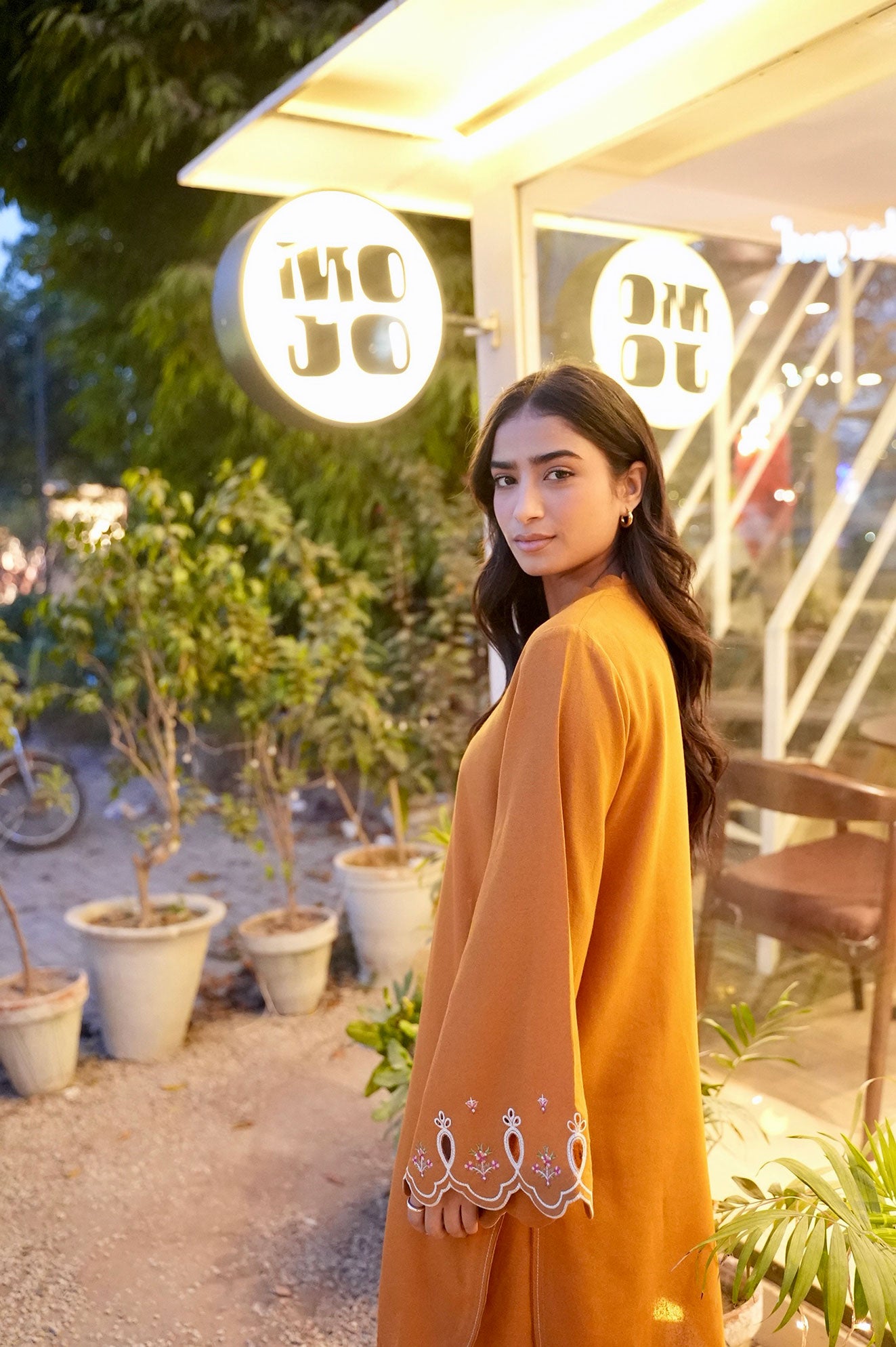 FW25DC-2881 MUSTARD 2PCS  EMBROIDERED KURTA WITH TROUSER