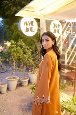 FW25DC-2881 MUSTARD 2PCS  EMBROIDERED KURTA WITH TROUSER