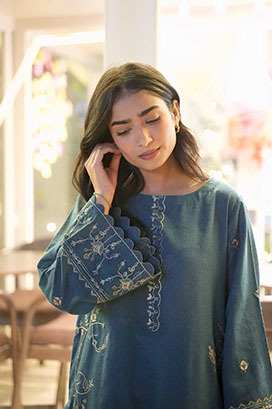 FW25DC-2884 TURQUOISE BLUE 2PCS  EMBROIDERED KURTA WITH TROUSER