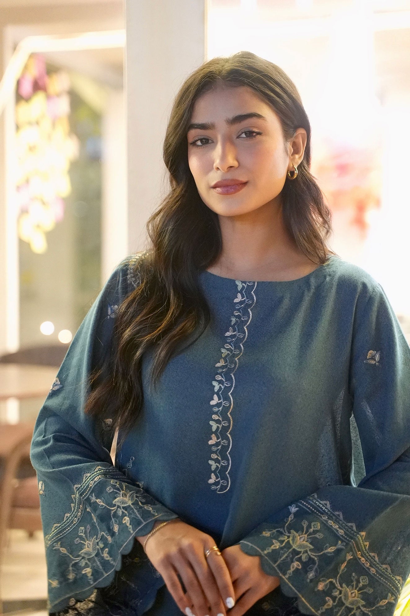 FW25DC-2884 TURQUOISE BLUE 2PCS  EMBROIDERED KURTA WITH TROUSER