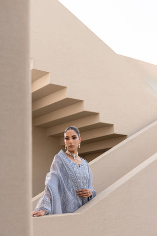 Freya: FW24DA-2651 GREY 2PCS EMBROIDERED KURTA WITH TROUSER