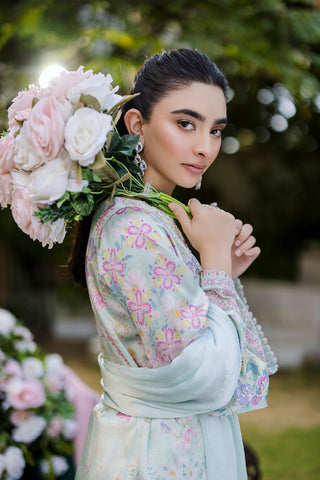 Silk Tunic - 2PCS HAND EMBELLISHED  SHIRT WITH TROUSER-FW25DA-2871 L-GREEN