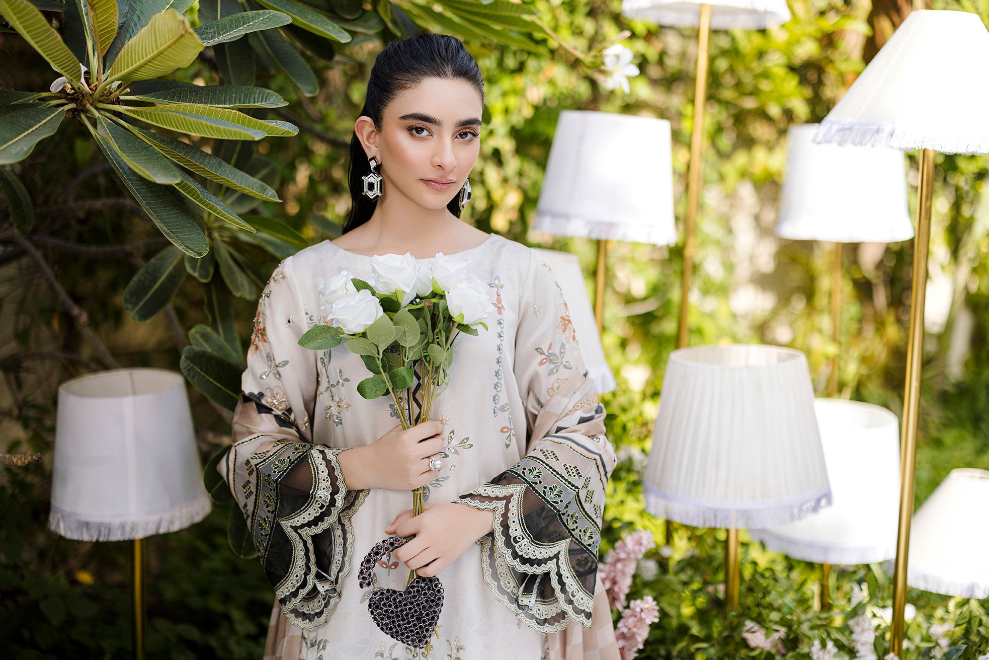 Silk Tunic - 2PCS HAND EMBELLISHED  SHIRT WITH TROUSER-FW25DA-2874 BEIGE