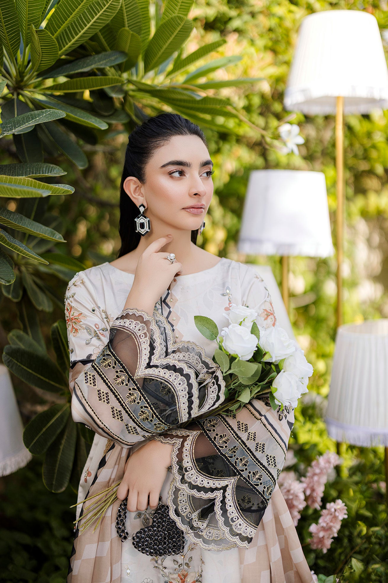 Silk Tunic - 2PCS HAND EMBELLISHED  SHIRT WITH TROUSER-FW25DA-2874 BEIGE