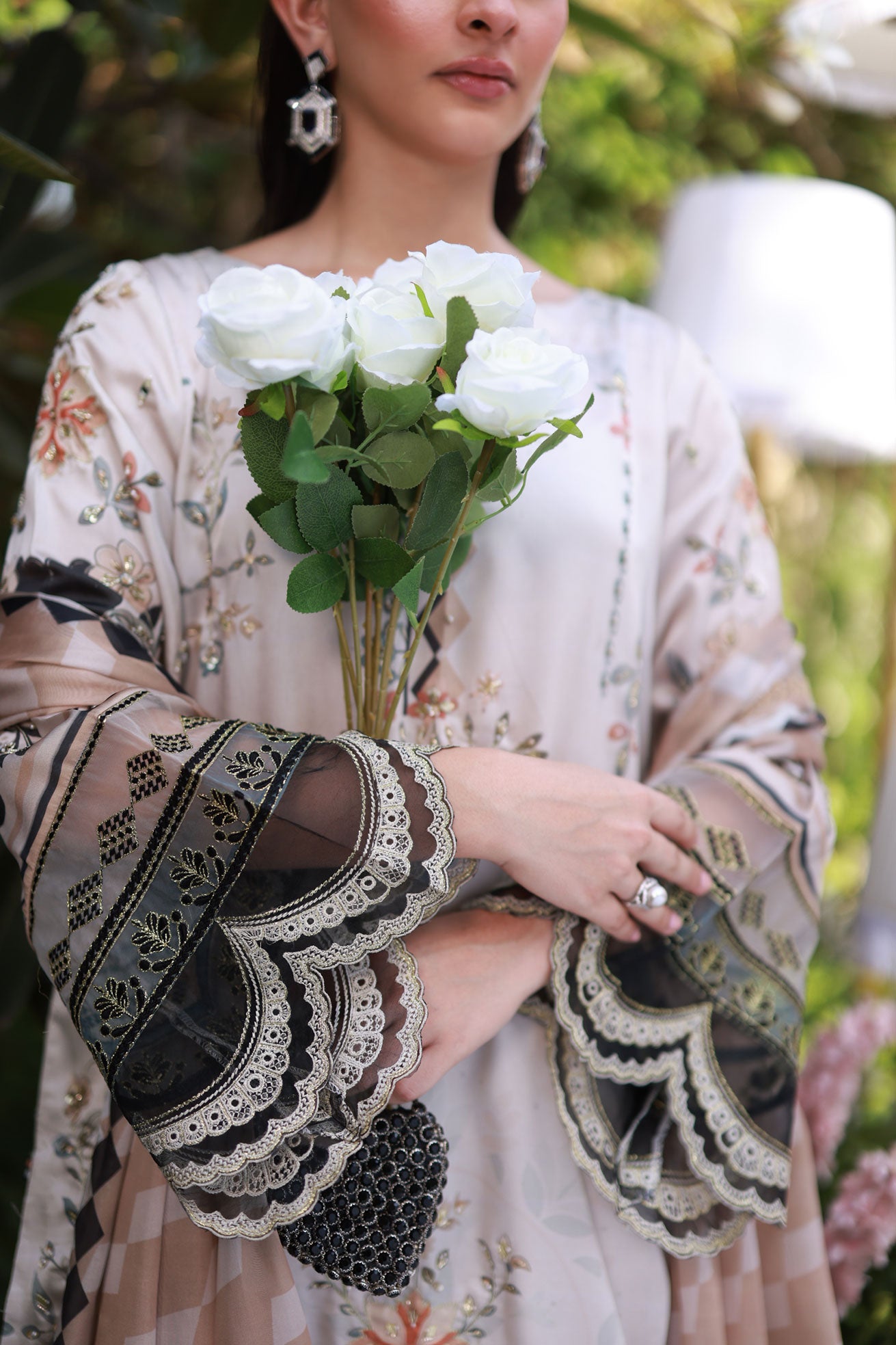 Silk Tunic - 2PCS HAND EMBELLISHED  SHIRT WITH TROUSER-FW25DA-2874 BEIGE