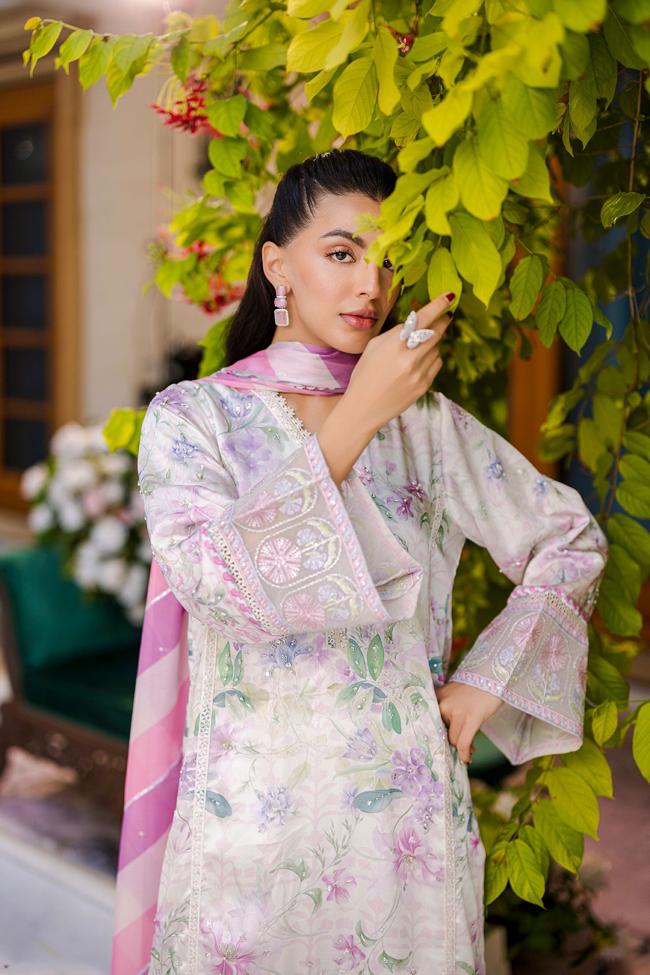 Silk Tunic - 2PCS HAND EMBELLISHED  SHIRT WITH TROUSER-FW25DA-2868 OFF WHITE