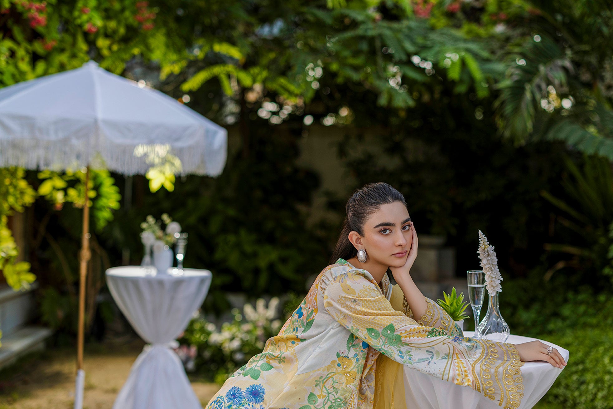 Silk Tunic - 2PCS HAND EMBELLISHED  SHIRT WITH TROUSER-FW25DA-2867 YELLOW