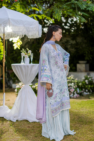 Silk Tunic - 2PCS HAND EMBELLISHED  SHIRT WITH TROUSER-FW25DA-2866 SKY BLUE