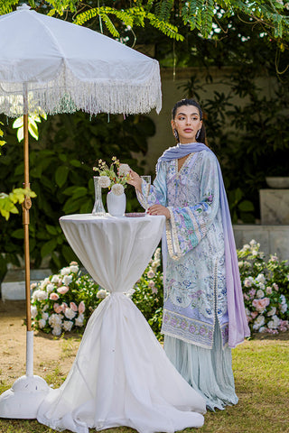 Silk Tunic - 2PCS HAND EMBELLISHED  SHIRT WITH TROUSER-FW25DA-2866 SKY BLUE