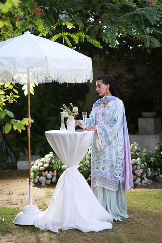 Silk Tunic - 2PCS HAND EMBELLISHED  SHIRT WITH TROUSER-FW25DA-2866 SKY BLUE