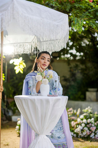 Silk Tunic - 2PCS HAND EMBELLISHED  SHIRT WITH TROUSER-FW25DA-2866 SKY BLUE