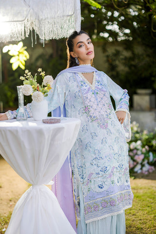 Silk Tunic - 2PCS HAND EMBELLISHED  SHIRT WITH TROUSER-FW25DA-2866 SKY BLUE