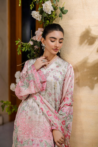 Silk Tunic - 2PCS HAND EMBELLISHED  SHIRT WITH TROUSER-FW25DA-2873 PINK