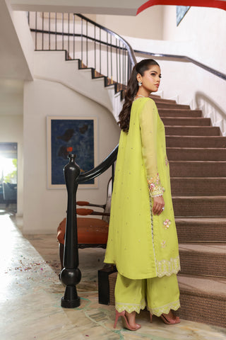 SS25DA-2717 GREEN 2PCS EMBROIDERED KURTA WITH TROUSER