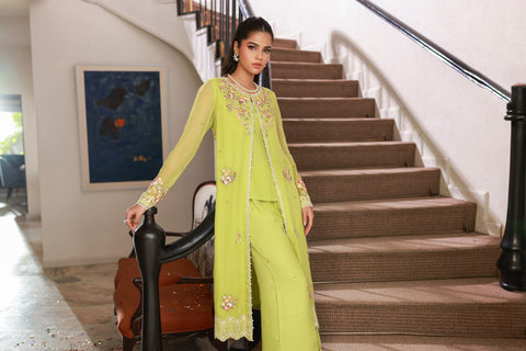 SS25DA-2717 GREEN 2PCS EMBROIDERED KURTA WITH TROUSER