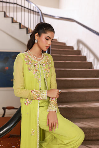 SS25DA-2717 GREEN 2PCS EMBROIDERED KURTA WITH TROUSER