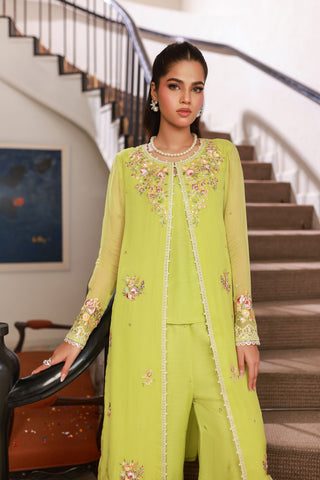 SS25DA-2717 GREEN 2PCS EMBROIDERED KURTA WITH TROUSER