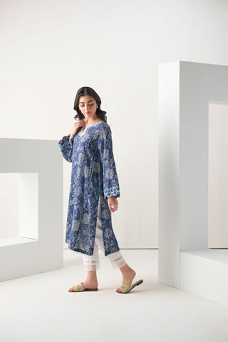 DC-0547 BLUE EMBROIDERED KURTA