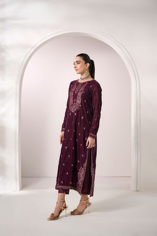 FW24DA-2621   PURPLE  2PCS  EMBROIDERED KURTA WITH TROUSER