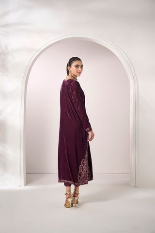 FW24DA-2621   PURPLE  2PCS  EMBROIDERED KURTA WITH TROUSER