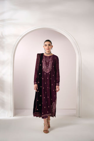 FW24DA-2621   PURPLE  2PCS  EMBROIDERED KURTA WITH TROUSER