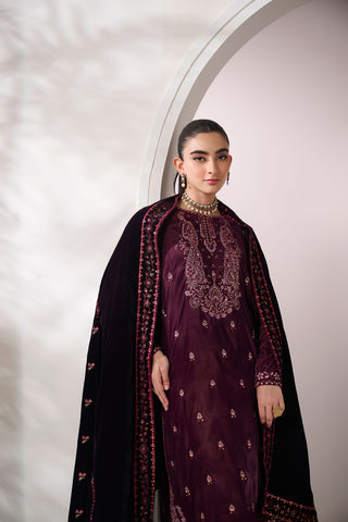 FW24DA-2621   PURPLE  2PCS  EMBROIDERED KURTA WITH TROUSER