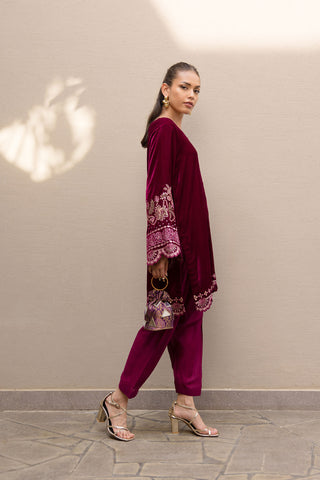 FW24DA-2626   PLUM  2PCS  EMBROIDERED KURTA WITH TROUSER