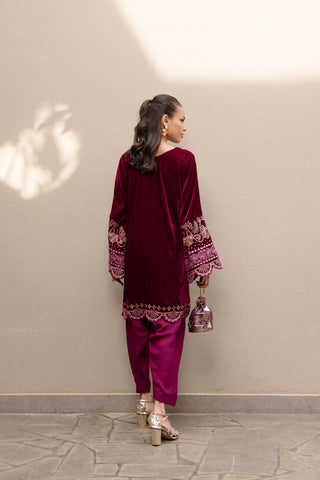 FW24DA-2626   PLUM  2PCS  EMBROIDERED KURTA WITH TROUSER