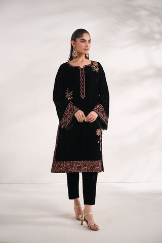 FW24DA-1894   BLACK  1PCS  EMBROIDERED KURTA