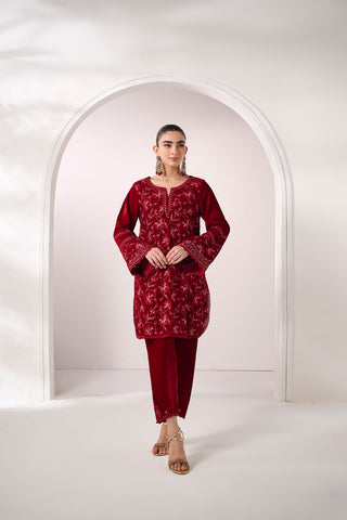 FW24DA-2624   MAROON  2PCS  EMBROIDERED KURTA WITH TROUSER