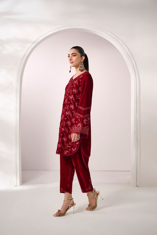 FW24DA-2624   MAROON  2PCS  EMBROIDERED KURTA WITH TROUSER