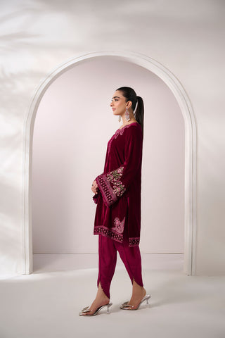 FW24DA-2628   PLUM  2PCS  EMBROIDERED KURTA WITH TROUSER