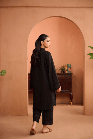 SS24DC-2455 BLACK 2PCS EMBROIDERED KURTA WITH TROUSER