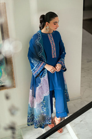 SS25DD-2745  BLUE  EMBROIDERED DUPATTA