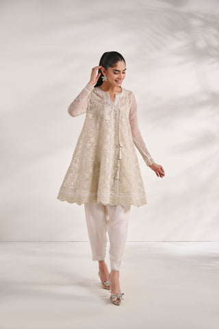 SS24DA-2480   WHITE  2PCS  EMBROIDERED KURTA WITH TROUSER