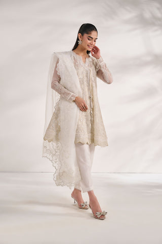 SS24DA-2480   WHITE  2PCS  EMBROIDERED KURTA WITH TROUSER