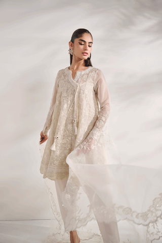 SS24DA-2480   WHITE  2PCS  EMBROIDERED KURTA WITH TROUSER